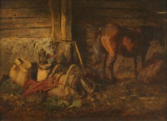 Anton Schrödl, Stallinterieur mit Pferd, Öl auf Leinwand, 30 x 42,5 cm, Belvedere, Wien, Inv.-N ...