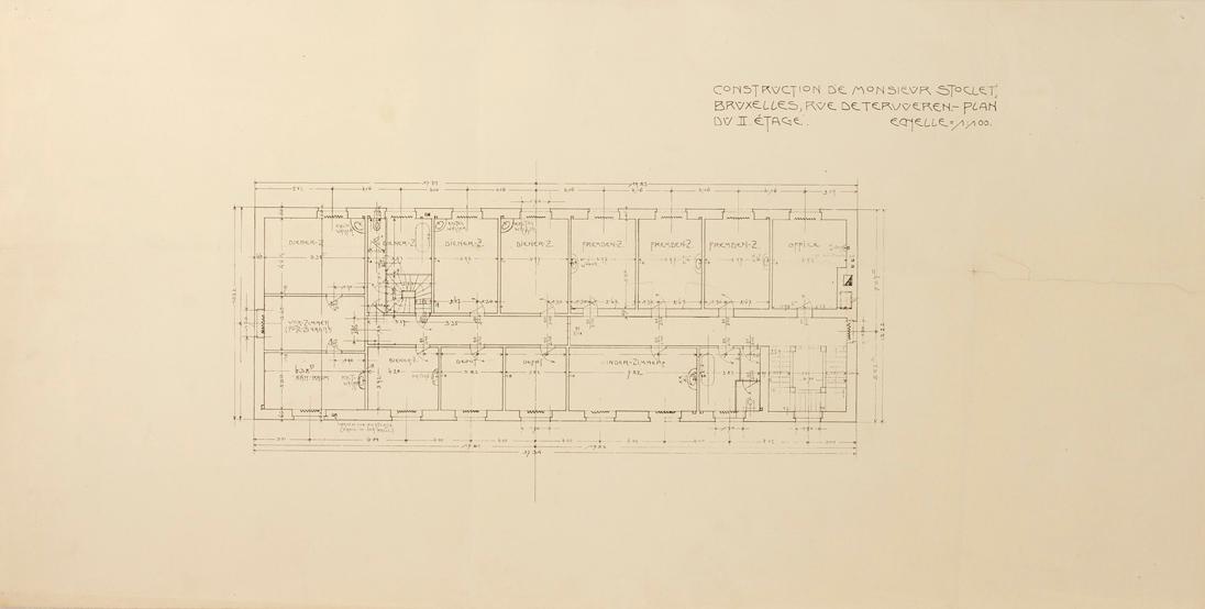 Josef Hoffmann, Grundriss Obergeschoss Palais Stoclet (Detail), 1906, Plandruck, 37,8 × 74,8 cm ...