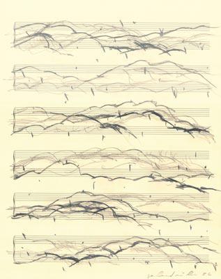 Gerhard Rühm, Ohne Titel (Visuelle Musik), 1986, Bleistift auf Notenpapier, 33,8 x 26,7 cm, Wie ...