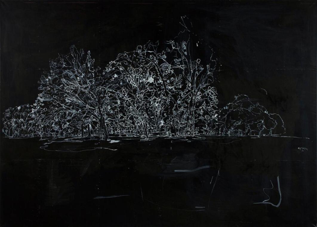 Gregor Eldarb, Outside, 2003, Acryl, Tusche auf Leinwand, 124,5 × 174 cm, Belvedere, Wien, Inv. ...