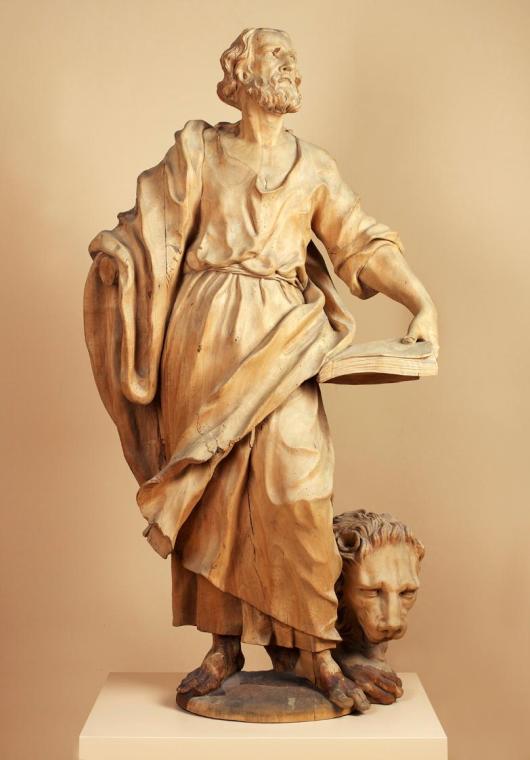 Giovanni Giuliani, Der Evangelist Markus, 1721, Lindenholz, 160 x 88 x 48 cm, Belvedere, Wien,  ...