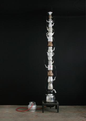 Johannes Vogl, Dampfsäule, 2011, Wasser, Gas, Keramik, Kupfer, Plastik, Aluminium, 400 x 100 x  ...