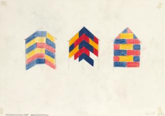 Roland Goeschl, Fassadenentwurf Supersommer, 1976, Buntstift und Bleistift auf Pauspapier auf P ...