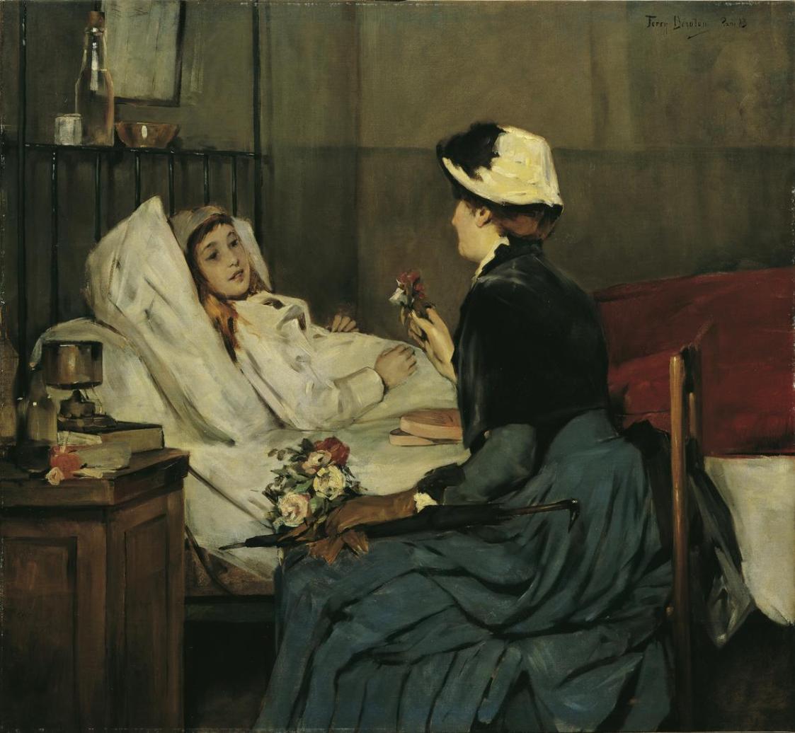 Ferry Beraton, Der Besuch am Krankenbett, 1883, Öl auf Leinwand, 110 x 120 cm, Belvedere, Wien, ...