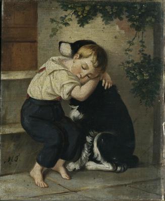 Maria Theresia, Knabe mit Hund, um 1840, Öl auf Leinwand, 25,5 x 21 cm, Belvedere, Wien, Inv.-N ...