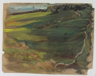 Ernestine Rotter-Peters, Landschaft mit seitlichem Weg, 1930–1940, Tempera auf Papier, 15,8 x 2 ...