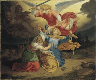 Joseph von Führich, Versuchung der heiligen Gudula, 1836, Öl auf Leinwand, 34,5 x 41,5 cm, Belv ...