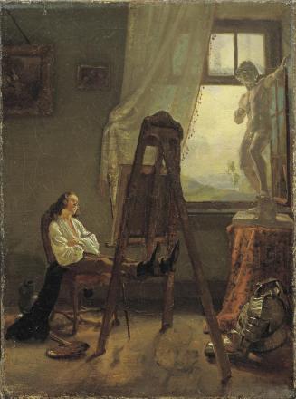 Josef Danhauser, Der eingeschlafene Maler im Atelier, 1830, Öl auf Leinwand, 23,5 x 17,5 cm, Be ...
