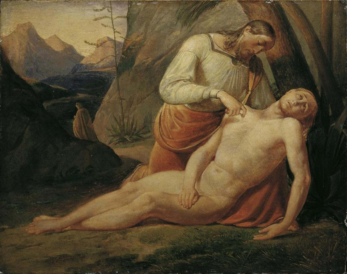 Joseph von Führich, Der barmherzige Samariter, um 1820, Öl auf Holz, 21 x 26,2 cm, Belvedere, W ...