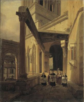 Leopold Ernst, Ansicht eines Säulenganges im Tempel der Diana zu Spalato, 1843, Öl auf Leinwand ...