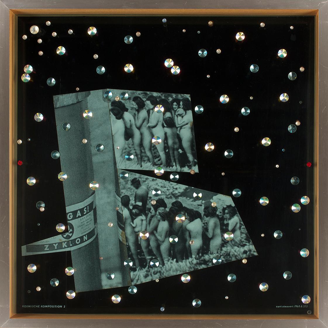 Curt Stenvert, Kosmische Komposition 2, 1968, Fotocollage, Glaskristalle in Objektkasten, 52 x  ...