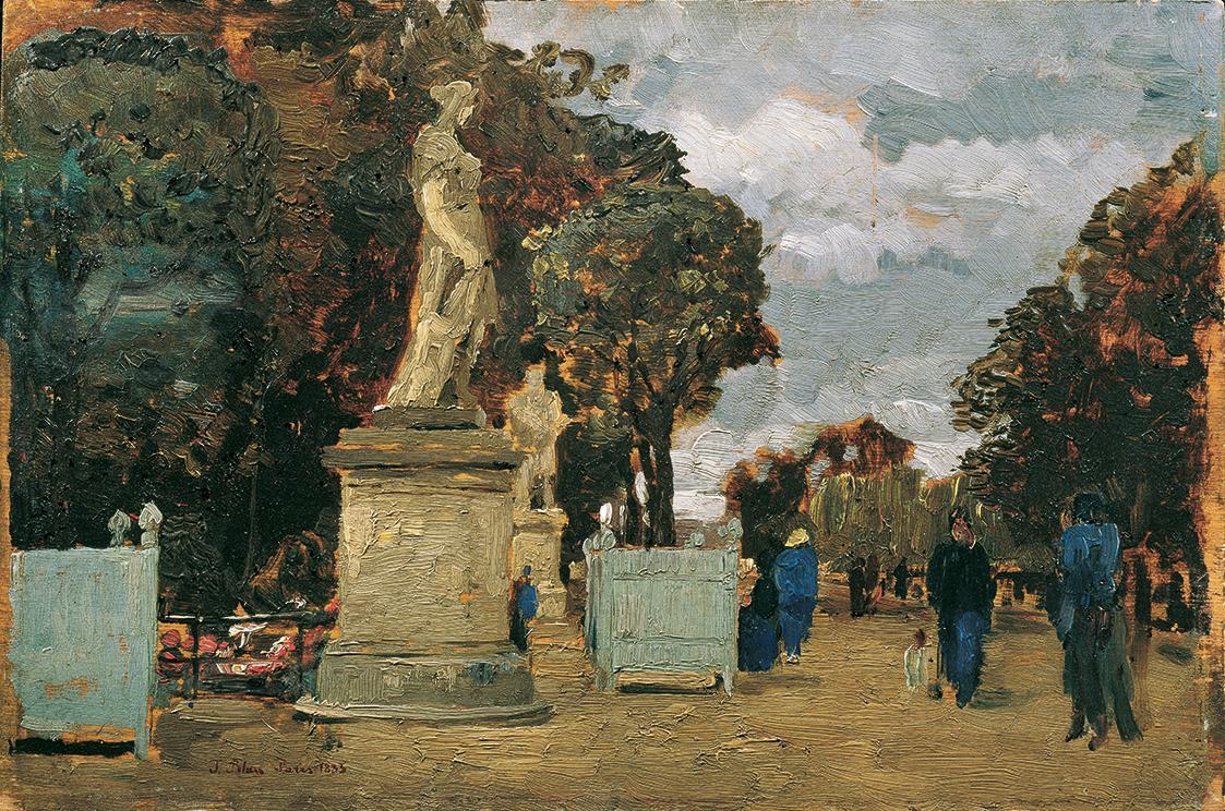 Tina Blau, Aus den Tuilerien – Grauer Tag, 1883, Öl auf Holz, 18 x 27 cm, Belvedere, Wien, Inv. ...