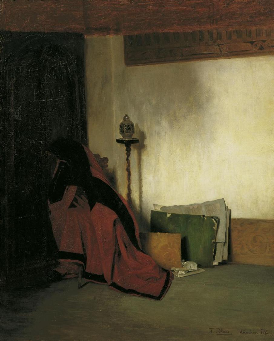 Tina Blau, Atelierecke, 1872, Öl auf Leinwand, 107 x 87 cm, Belvedere, Wien, Inv.-Nr. 3696