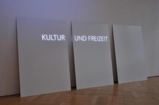 Andreas Fogarasi, Kultur und Freizeit, 2006, 3 Aluminium Dibond Boards, LED-Lampen, je: 100 × 7 ...
