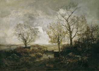 Emil Jakob Schindler, Herbstlandschaft am Fluss, um 1887-1888, Öl auf Leinwand, 41 x 56 cm, Bel ...