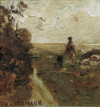 Theodor von Hörmann, Spaziergänger in Landschaft, um 1890, Öl auf Leinwand, 9 x 8,6 cm, Belvede ...