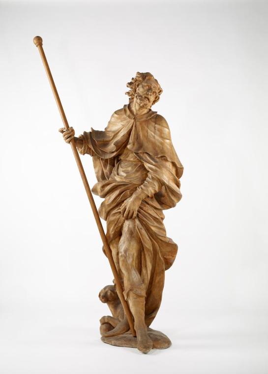 Giovanni Giuliani, Der heilige Rochus, um 1710/1712, Lindenholz, H: 173 cm, Belvedere, Wien, In ...