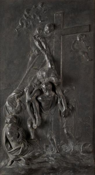 Georg Raphael Donner, Kreuzabnahme, um 1735, Gips, bleifarben bemalt, 77 x 43 cm, Belvedere, Wi ...