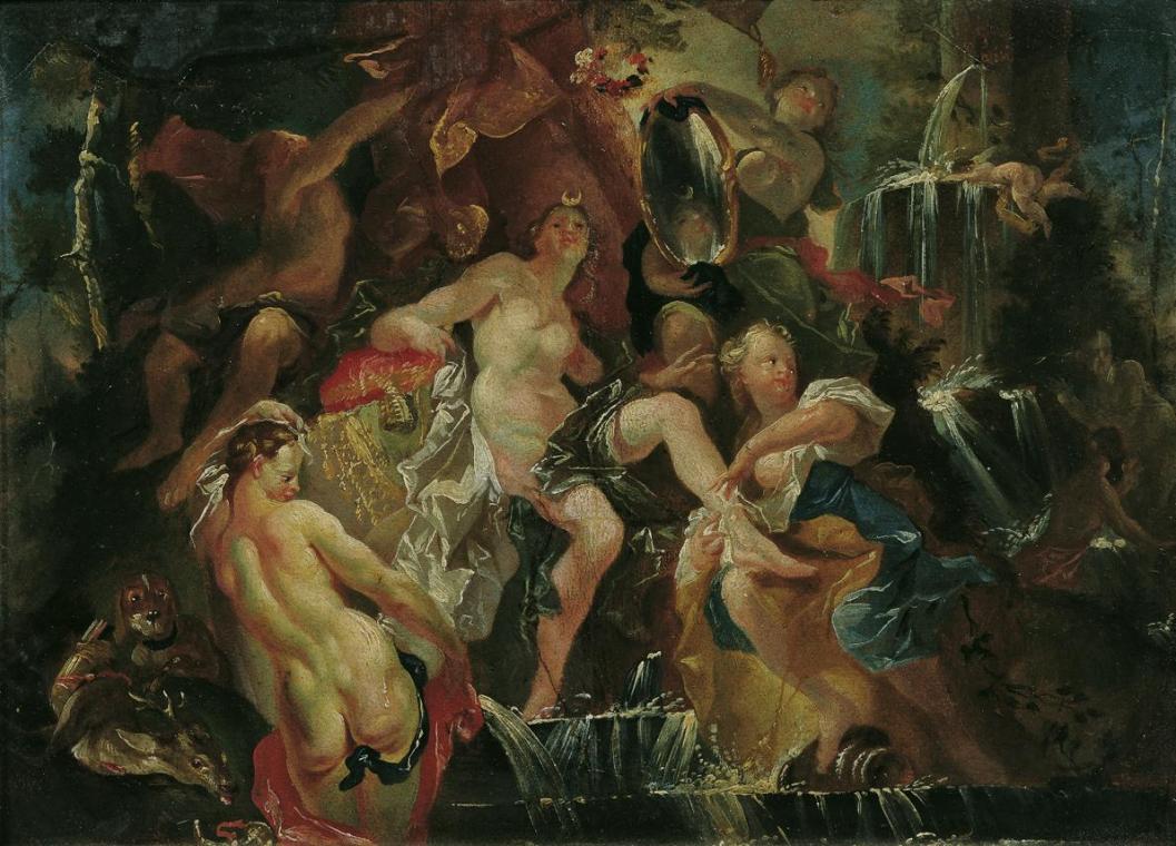 Joseph Winterhalder d. J., Das Bad der Diana, um 1759, Öl auf Papier, 33 x 44 cm, Belvedere, Wi ...