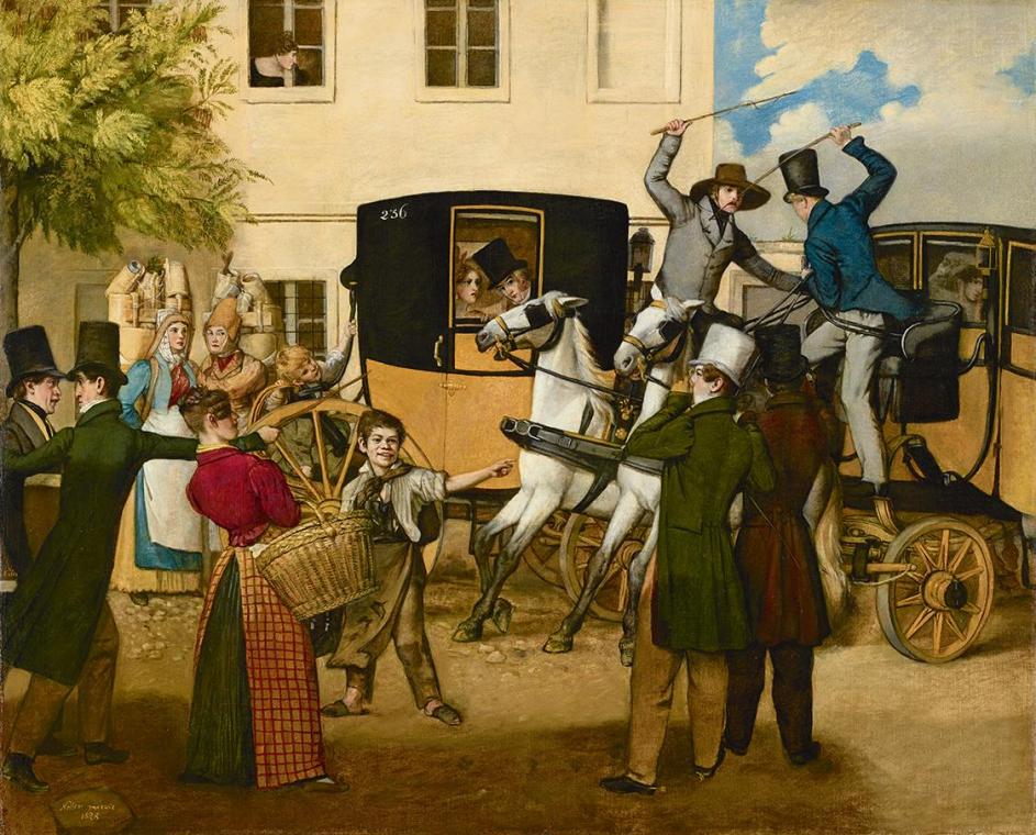 Michael Neder, Der Kutscherstreit, 1828, Öl auf Leinwand, 58 x 71,5 cm, Belvedere, Wien, Inv.-N ...