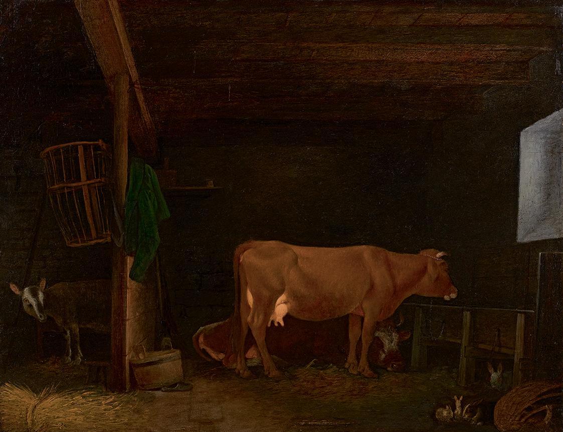 Michael Neder, Kuhstall, um 1853, Öl auf Holz, 31 x 39,5 cm, Belvedere, Wien, Inv.-Nr. 5119