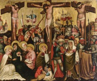 Meister von Laufen, Kreuzigung Christi, um 1445/1450, Malerei auf Tannenholz, 97 x 114 cm, Belv ...