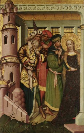 Johannes von Metz (?), Die hl. Barbara wird in den Turm geführt, um 1440, Malerei auf Fichtenho ...