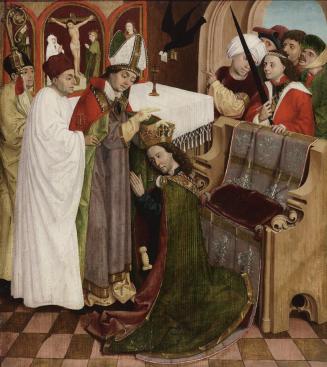 Meister der Oswaldlegende, Krönung des hl. Oswald, um 1480/1485, Malerei auf Tannenholz, 96 x 8 ...