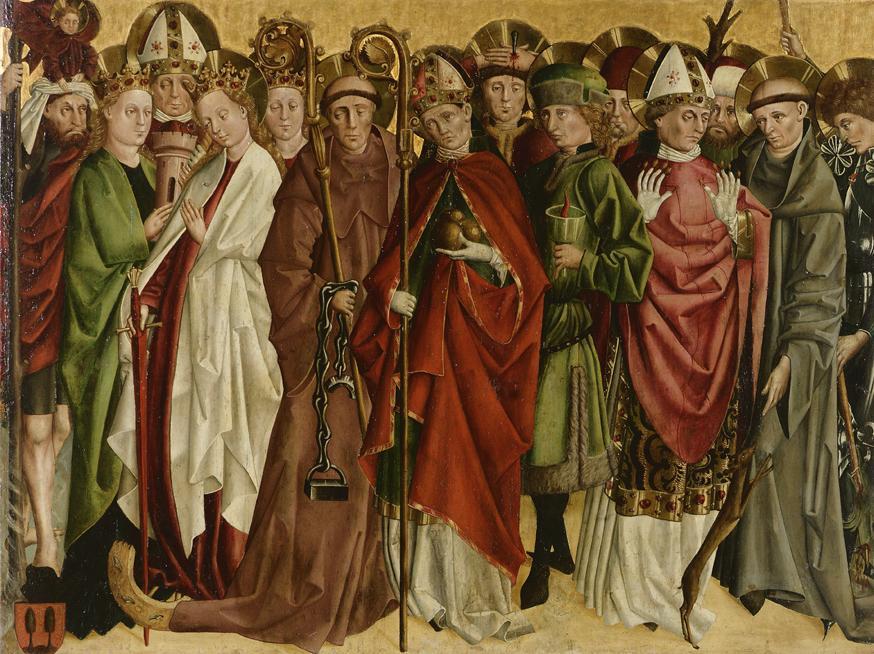 Salzburger Maler, Die vierzehn Nothelfer, um 1470, Malerei auf Nadelholz, 107 x 144 cm, Belvede ...