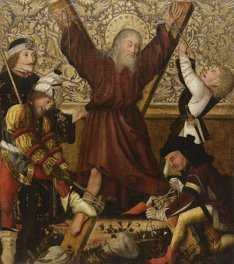 Steirischer Maler, Martyrium des hl. Andreas, um 1470, Malerei auf Tannenholz, 81,5 x 71,5 cm,  ...