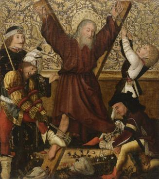 Steirischer Maler, Martyrium des hl. Andreas, um 1470, Malerei auf Tannenholz, 81,5 x 71,5 cm,  ...