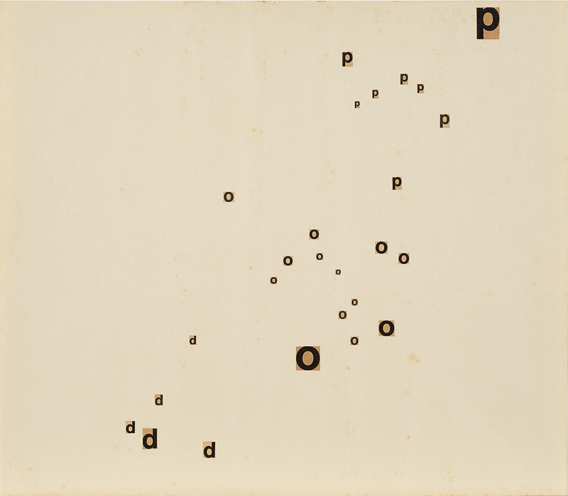 Gerhard Rühm, pod, typocollage, 1961, Collage auf Papier, 34,8 × 39,7 cm, Belvedere, Wien, Inv. ...