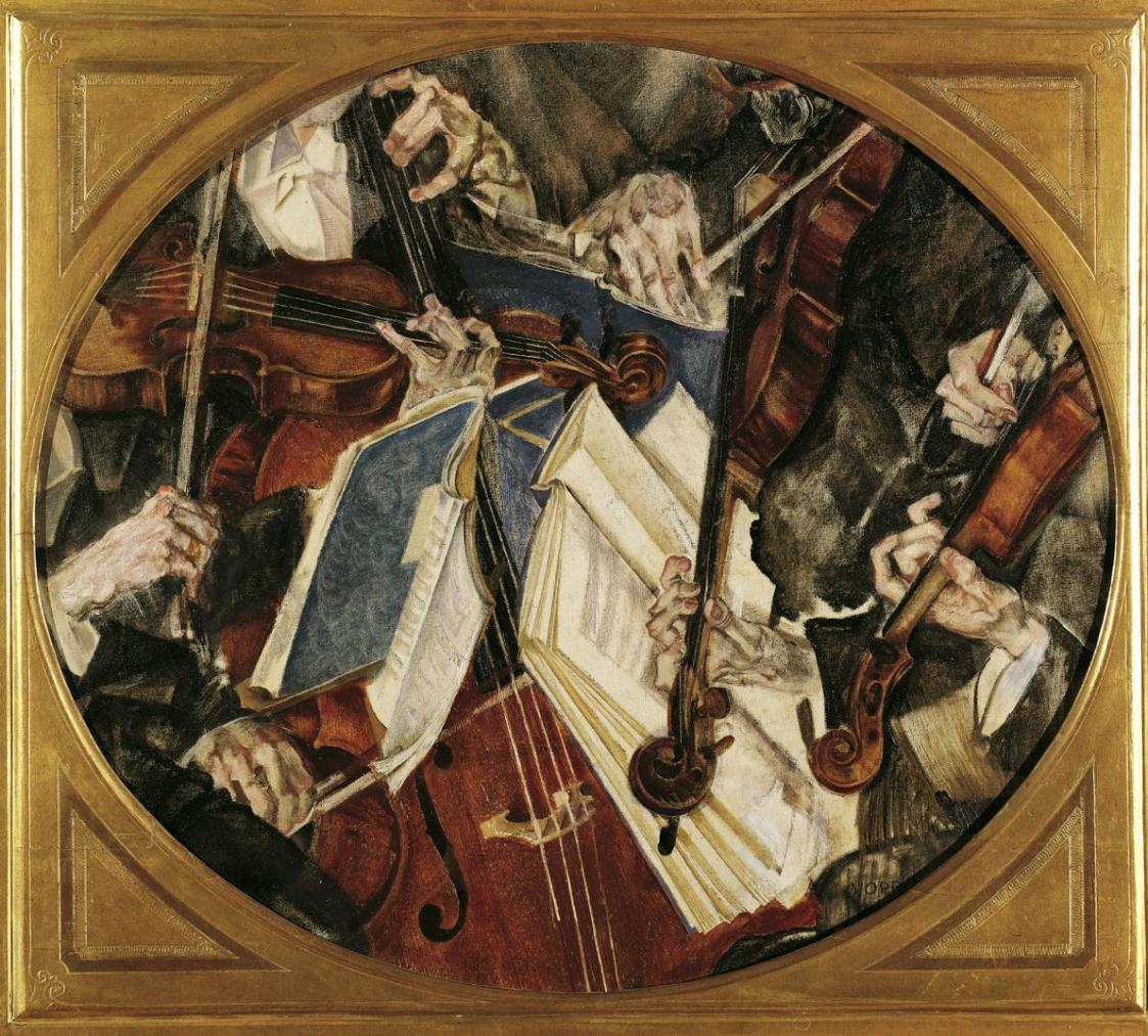 Maximilian Oppenheimer, Klingler-Quartett, 1917, Öltempera auf Leinwand, 70 x 80 cm (oval), Bel ...