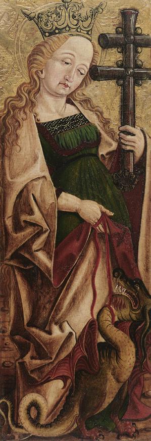 Friedrich Pacher (Umkreis), Hl. Margarete (Innenseite), um 1490, Malerei auf Zirbenholz, 62 x 2 ...
