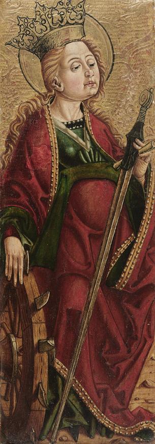 Friedrich Pacher (Umkreis), Hl. Katherina (Innenseite), um 1490, Malerei auf Zirbenholz, 62 x 2 ...