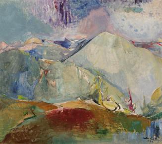 Anton Mahringer, Poludnik-Landschaft, 1949, Öl auf Hartfaserplatte, 60,5 x 71 cm, Belvedere, Wi ...