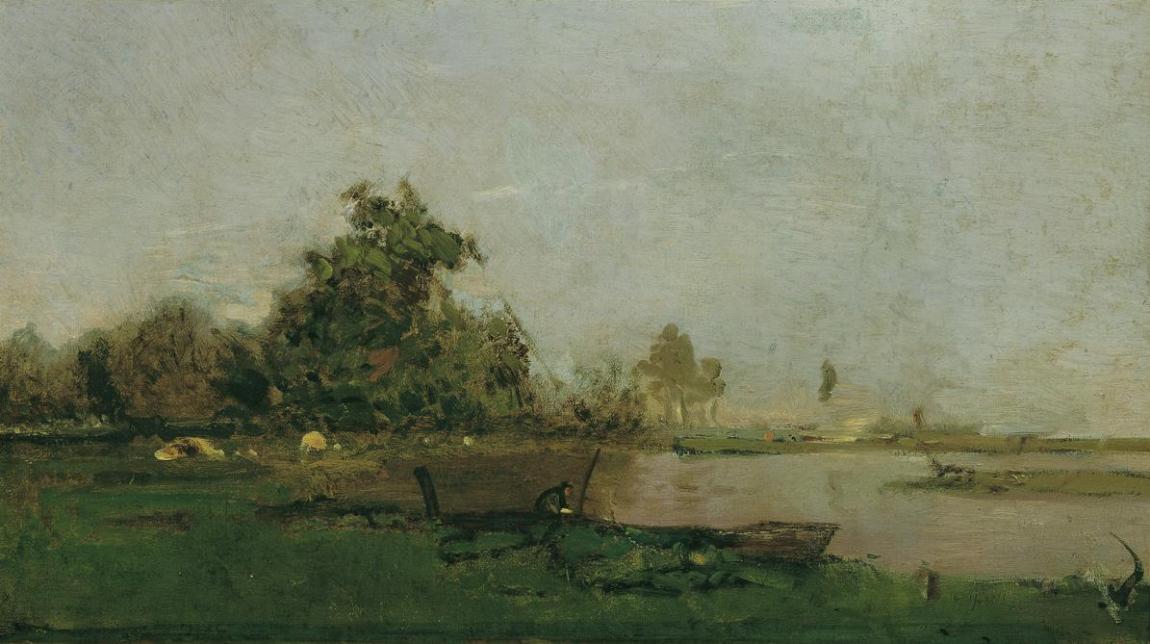 Eugen Jettel, Flusslandschaft mit Boot, um 1880, Öl auf Leinwand, 44 x 78 cm, Belvedere, Wien,  ...