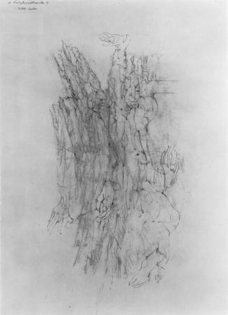 Hildegard Batke-Rest, Kreuzkomödianten, 1988, Bleistift auf Papier, 70 x 50 cm, Belvedere, Wien ...