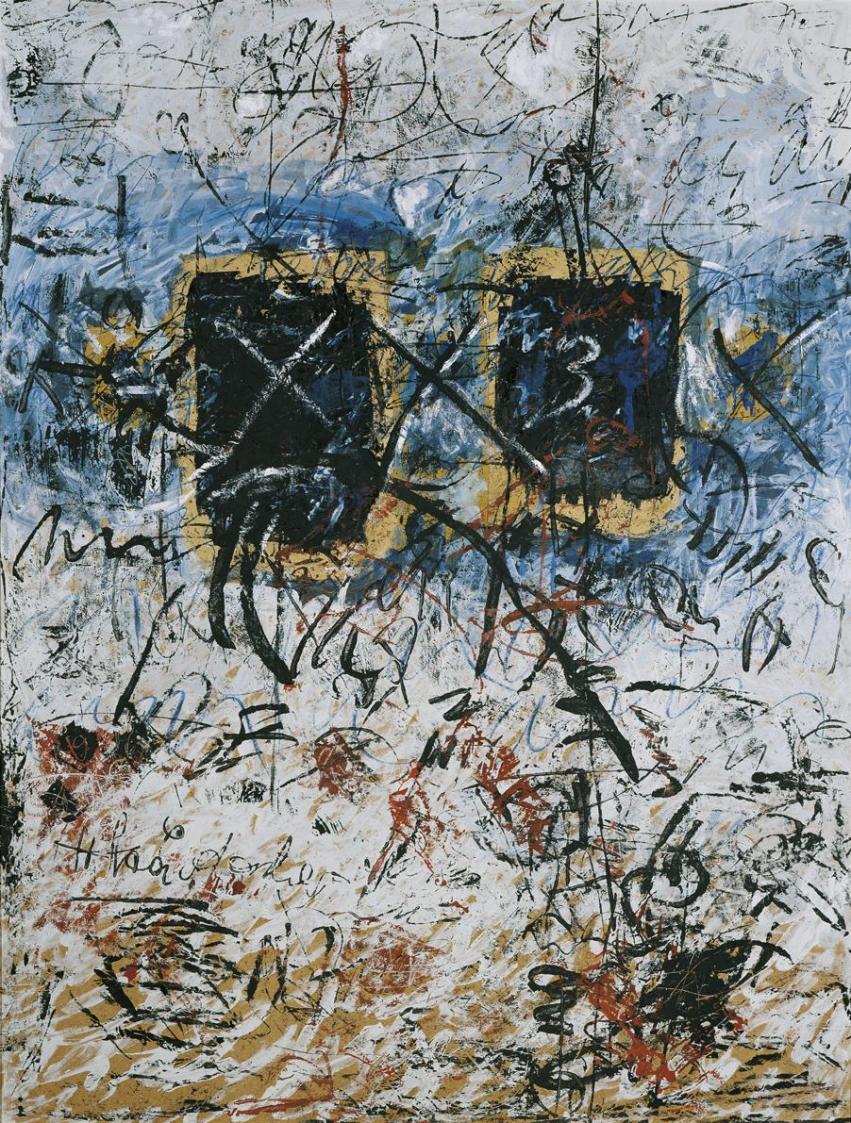 Hans Staudacher, 3 x, 1958-1959, Dispersion, Collage auf Hartfaserplatte, 170 x 130 cm, Belvede ...