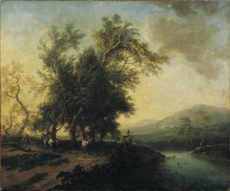 Christian Hilfgott Brand, Landschaft mit Staffage, undatiert, Öl auf Leinwand, 85 x 104 cm, Bel ...