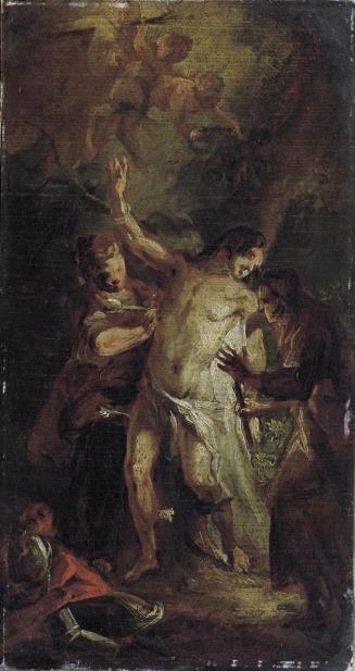 Josef Anton Mesmer, Der heilige Sebastian und die Frauen, um 1778, Öl auf Leinwand, 34,5 x 18,3 ...