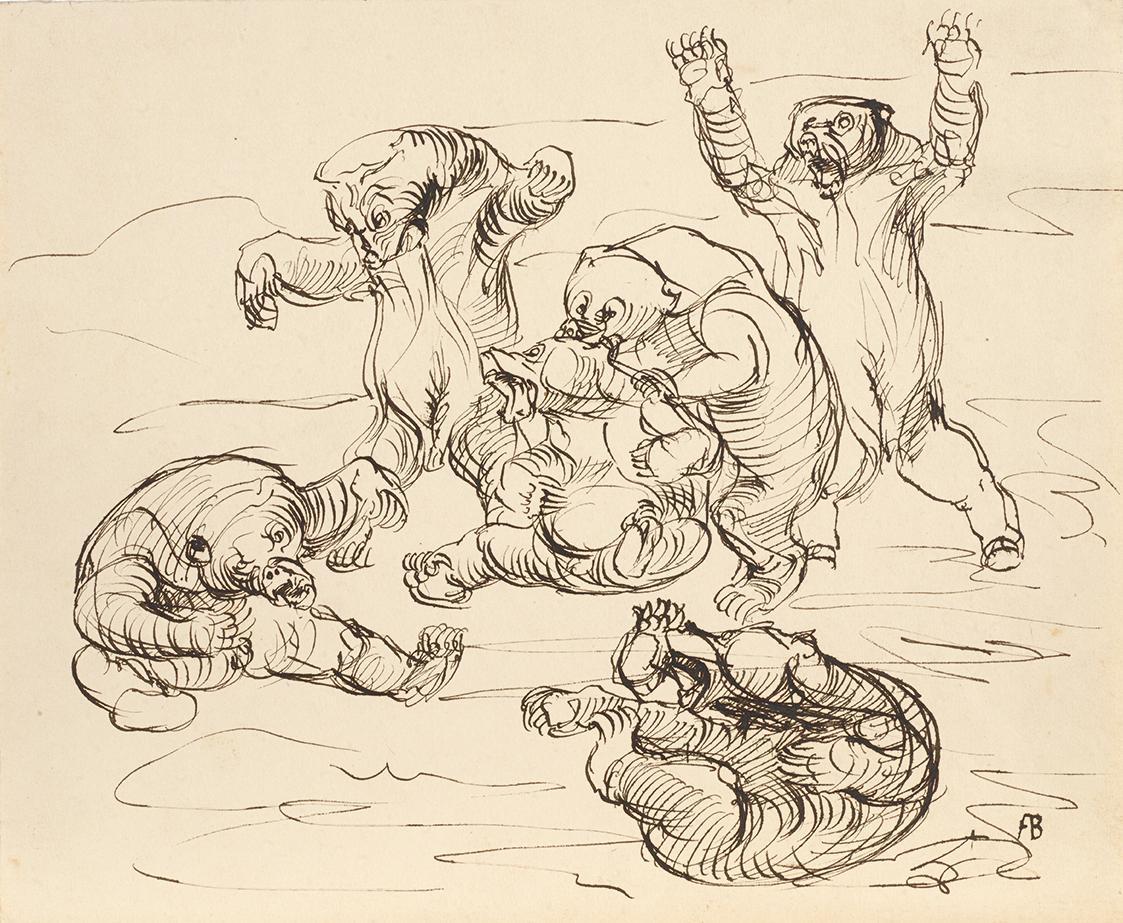 Franz Barwig d. Ä., Raufende Bären, um 1909, Tusche auf Papier, 27,5 x 33,5 cm, Belvedere, Wien ...