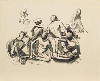 Franz Barwig d. Ä., Sieben sitzende Jünglinge, um 1927/1931, Tusche auf Papier, 34 x 42 cm, Bel ...