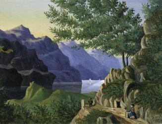E. Guenther, Bergsee mit Wanderer, Öl auf Leinwand, 25 x 31,5 cm, Belvedere, Wien, Inv.-Nr. 805 ...