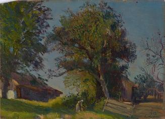 Erich Karl Wagner, Landschaft mit Gehöft, 1922, Öl auf Holz, 11,7 × 16 cm, Schenkung aus Privat ...