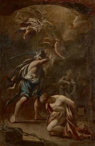 Unbekannter Künstler, Enthauptung Johannes des Täufers, 1700/1750, Öl auf Leinwand, ungerahmt:  ...