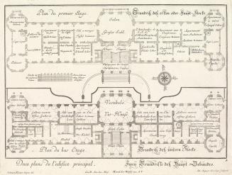 Salomon Kleiner, Grundriss von Erd- und Hauptgeschoss des oberen Schlosses, 1731, Radierung, Dr ...