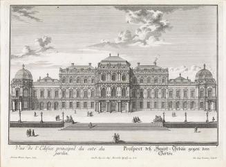 Salomon Kleiner, Gartenfront des oberen Schlosses, 1731, Radierung, Druck in Schwarz auf Papier ...