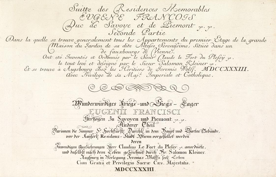 Salomon Kleiner, Titelblatt des zweiten Teils, 1733, Kupferstich, Druck in Schwarz auf Papier,  ...