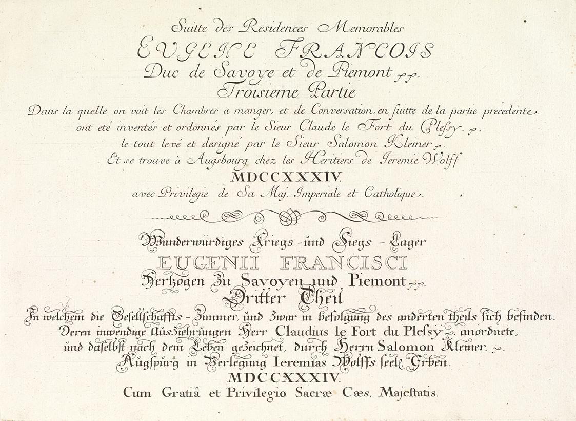 Salomon Kleiner, Titelblatt des dritten Teils, 1734, Kupferstich, Druck in Schwarz auf Papier,  ...